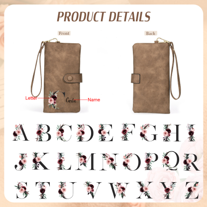 Personalised Women's Wallet with Floral Initial & Name – Elegant PU Leather – Unique Mother's Day Gifts for Her | Jessemade
