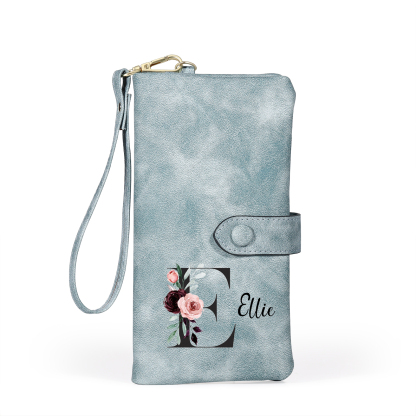 Personalised Women's Wallet with Floral Initial & Name – Elegant PU Le