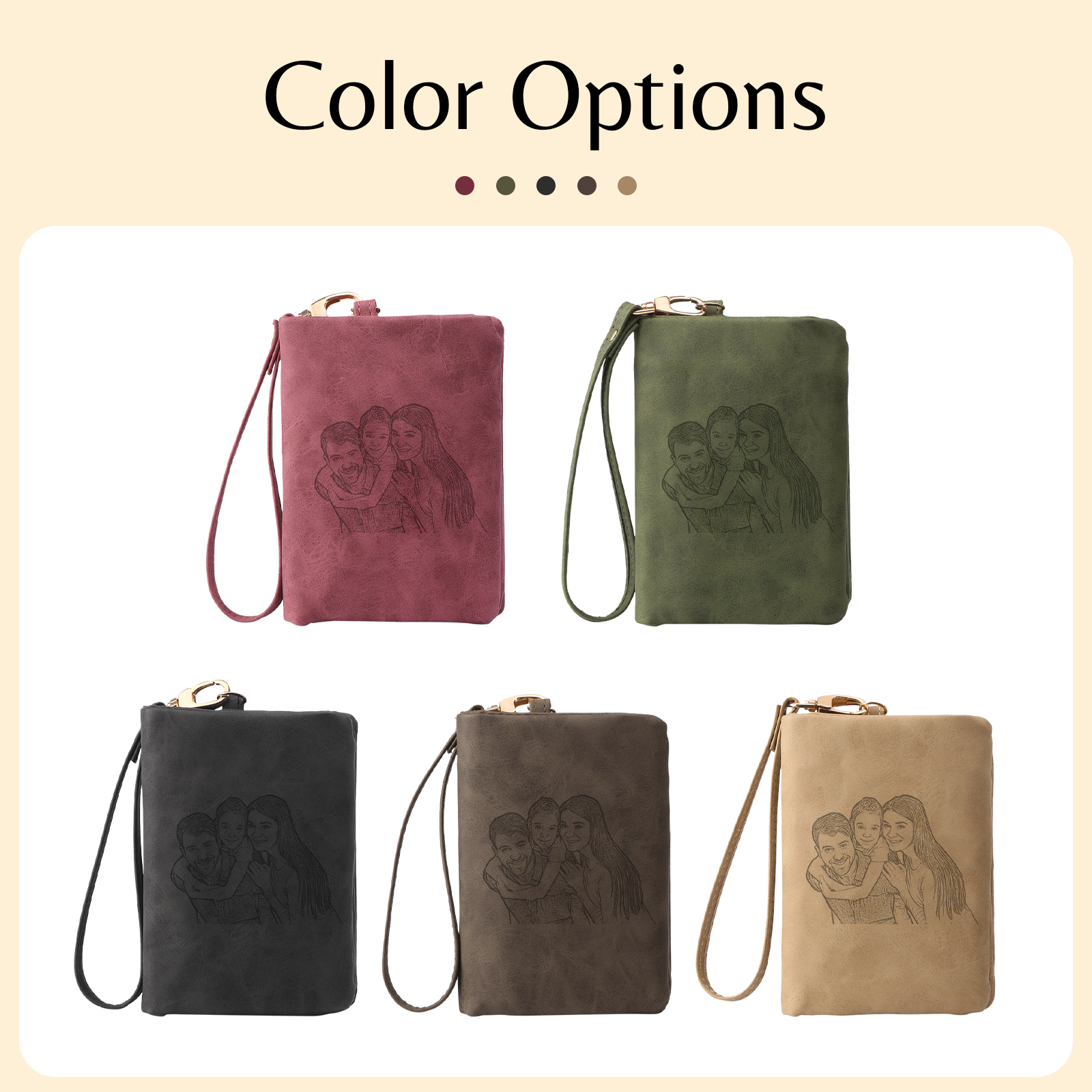 Brown Personalised Leather Wallet Engraved Photo Short Wallet Folding Wallet With Gift Box For Men