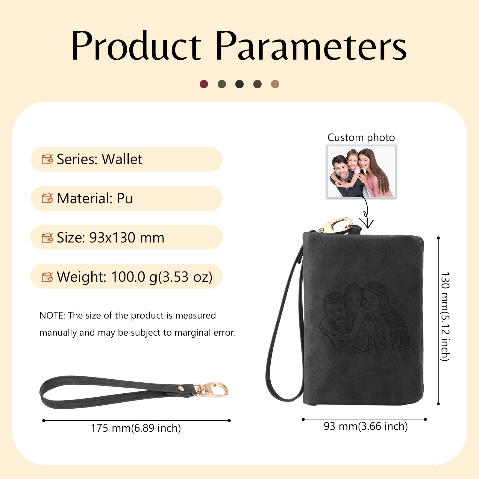 Brown Personalised Leather Wallet Engraved Photo Short Wallet Folding Wallet With Gift Box For Men