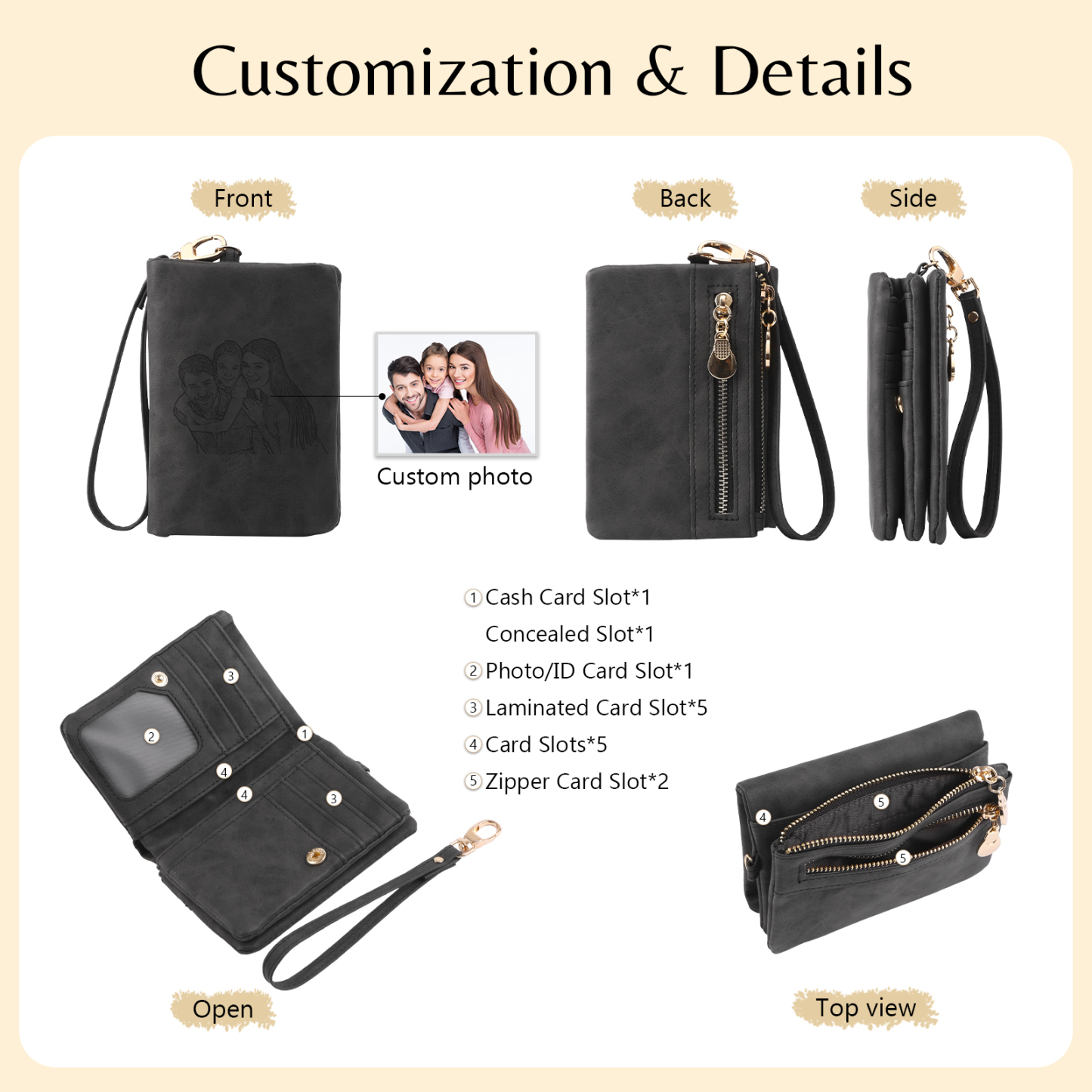 Brown Personalised Leather Wallet Engraved Photo Short Wallet Folding Wallet With Gift Box For Men