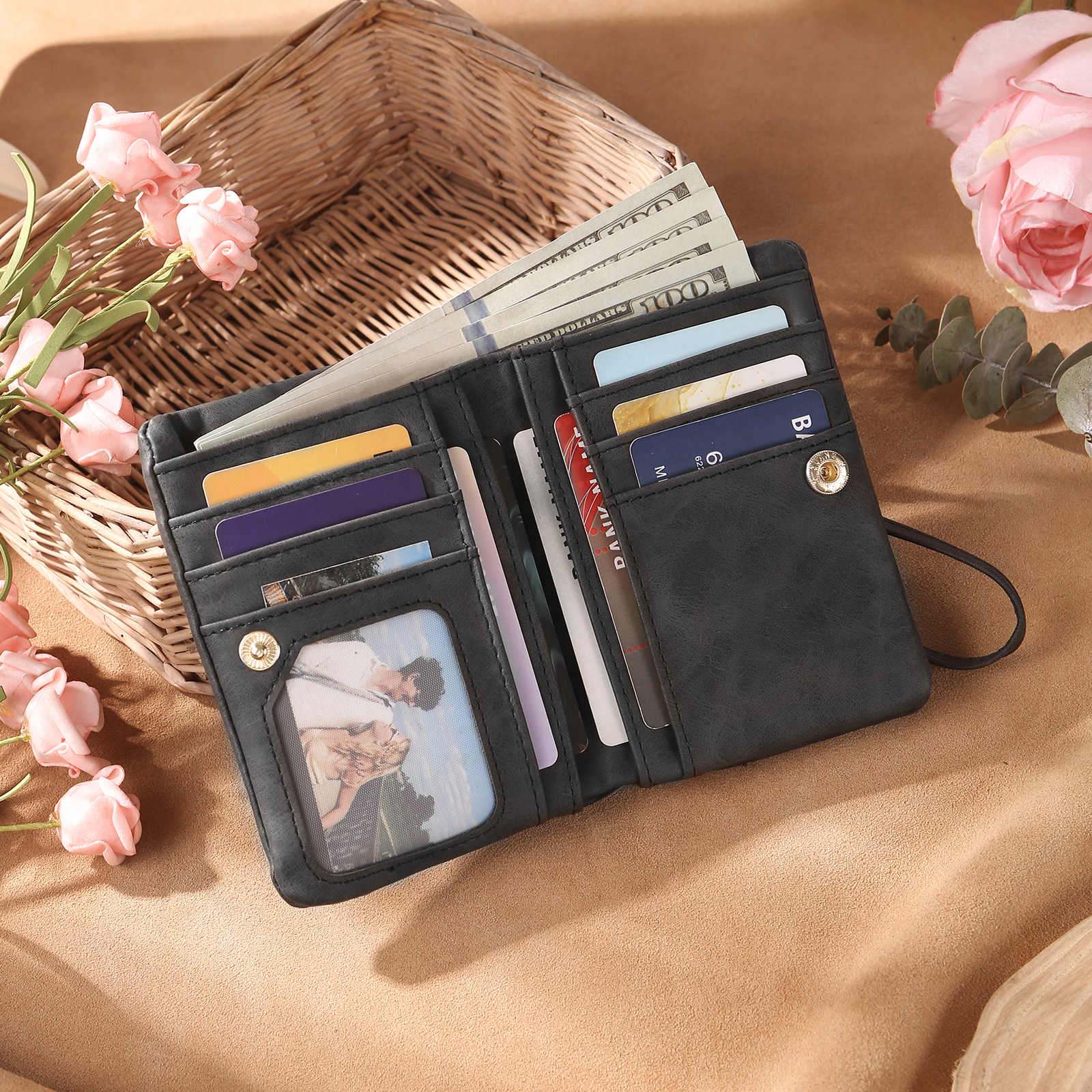 Brown Personalised Leather Wallet Engraved Photo Short Wallet Folding Wallet With Gift Box For Men