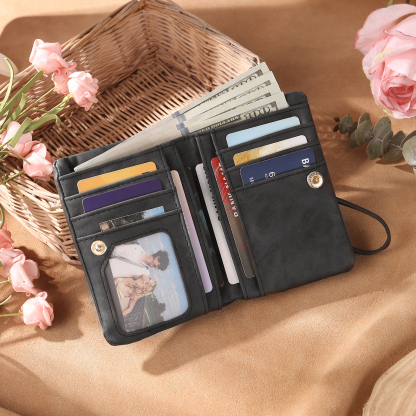 Brown Personalised Leather Wallet Engraved Photo Short Wallet Folding Wallet With Gift Box For Men