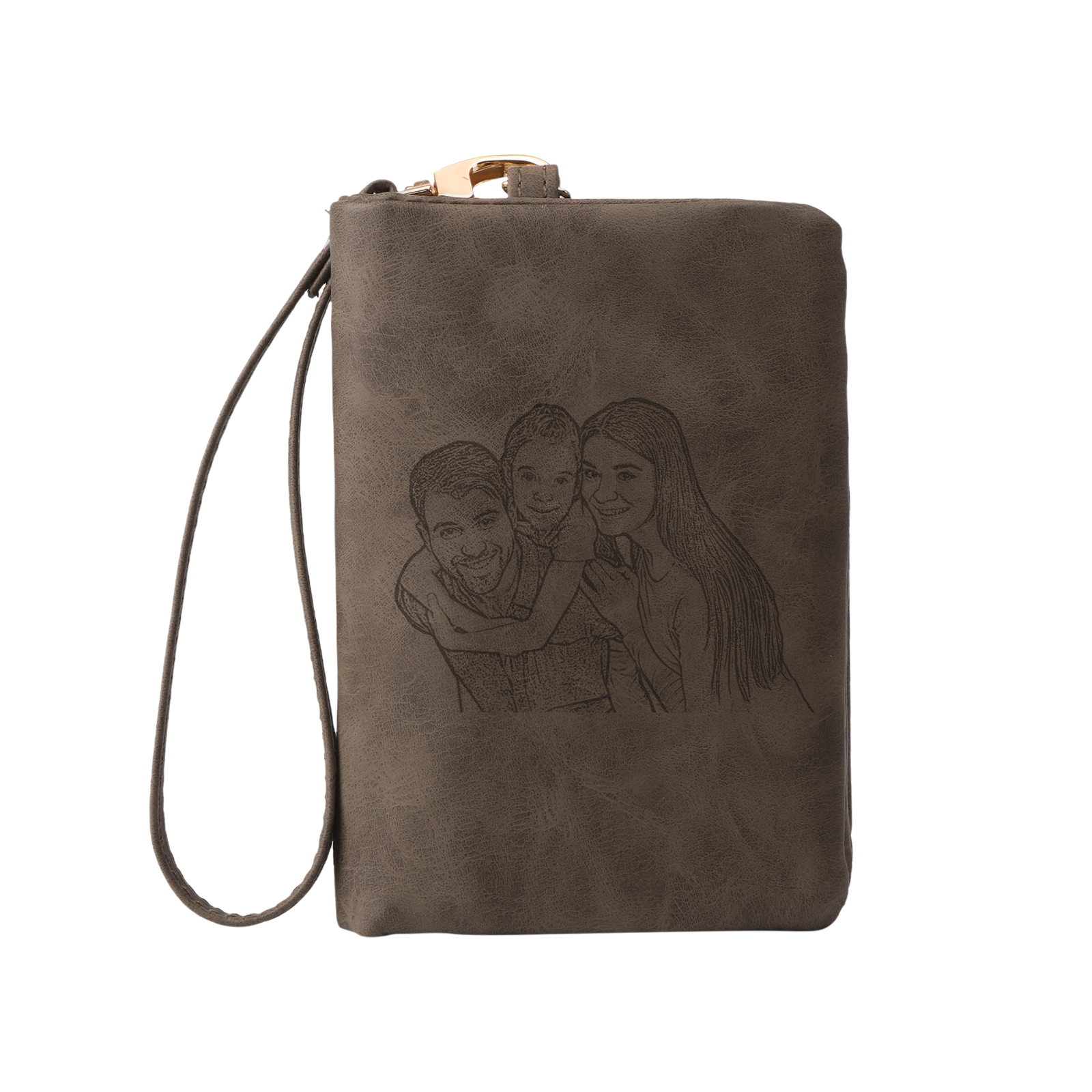 Brown Personalised Leather Wallet Engraved Photo Short Wallet Folding Wallet With Gift Box For Men