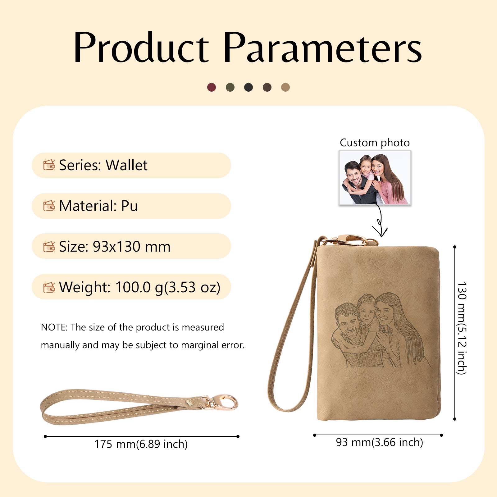 Brown Personalised Leather Wallet Engraved Photo Short Wallet Folding Wallet With Gift Box For Men