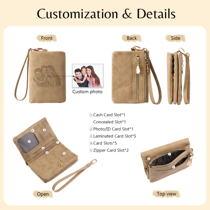 Brown Personalised Leather Wallet Engraved Photo Short Wallet Folding Wallet With Gift Box For Men