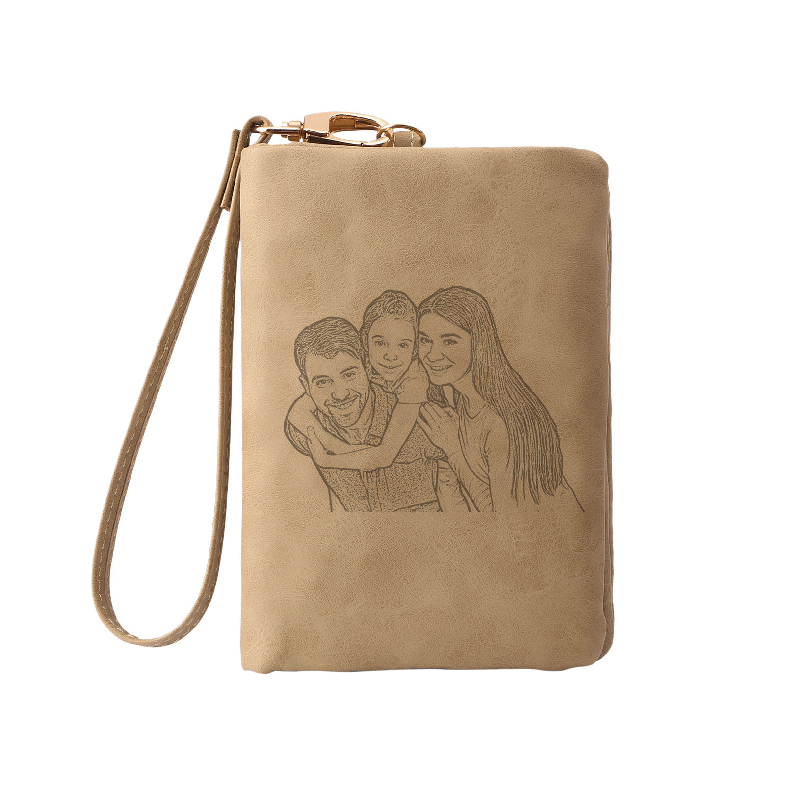 Brown Personalised Leather Wallet Engraved Photo Short Wallet Folding Wallet With Gift Box For Men