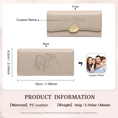 Personalised Leather Wallet Engraved Photo Long Wallet Folding Wallet With Gift Box For  Women 