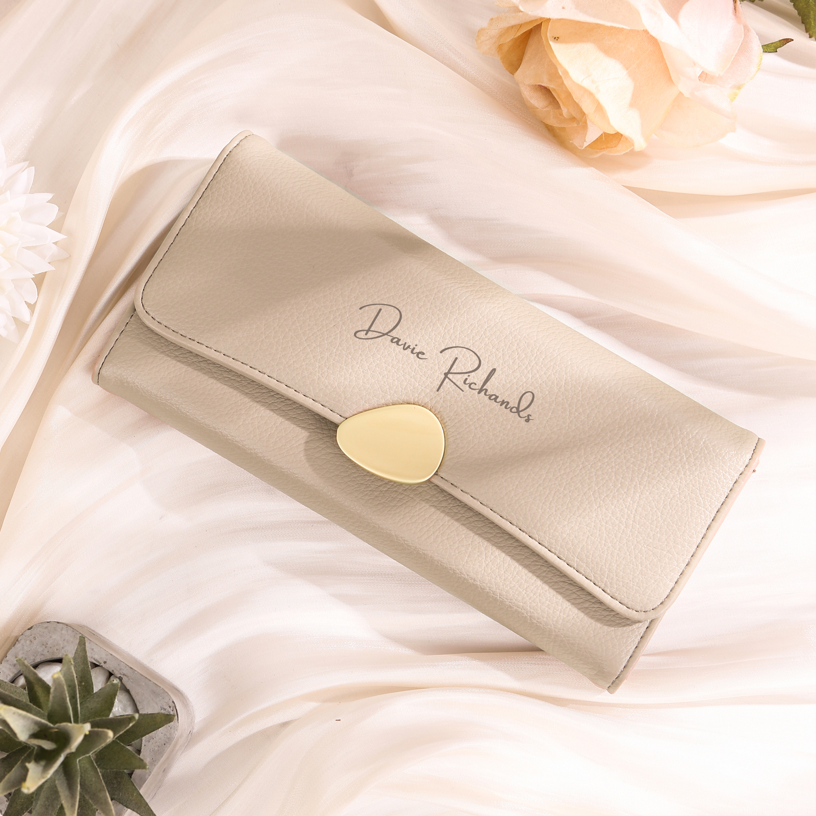 Personalised Leather Wallet Engraved Photo Long Wallet Folding Wallet With Gift Box For  Women 