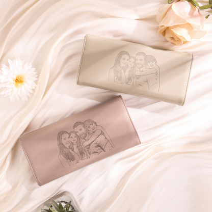 Personalised Leather Wallet Engraved Photo Long Wallet Folding Wallet With Gift Box For  Women 