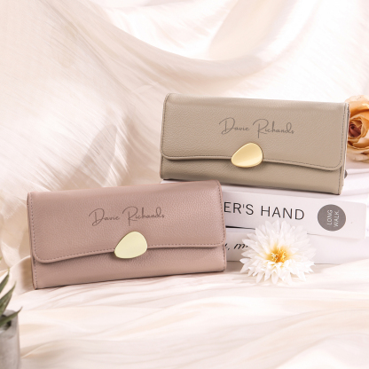 Personalised Leather Wallet Engraved Photo Long Wallet Folding Wallet With Gift Box For  Women 