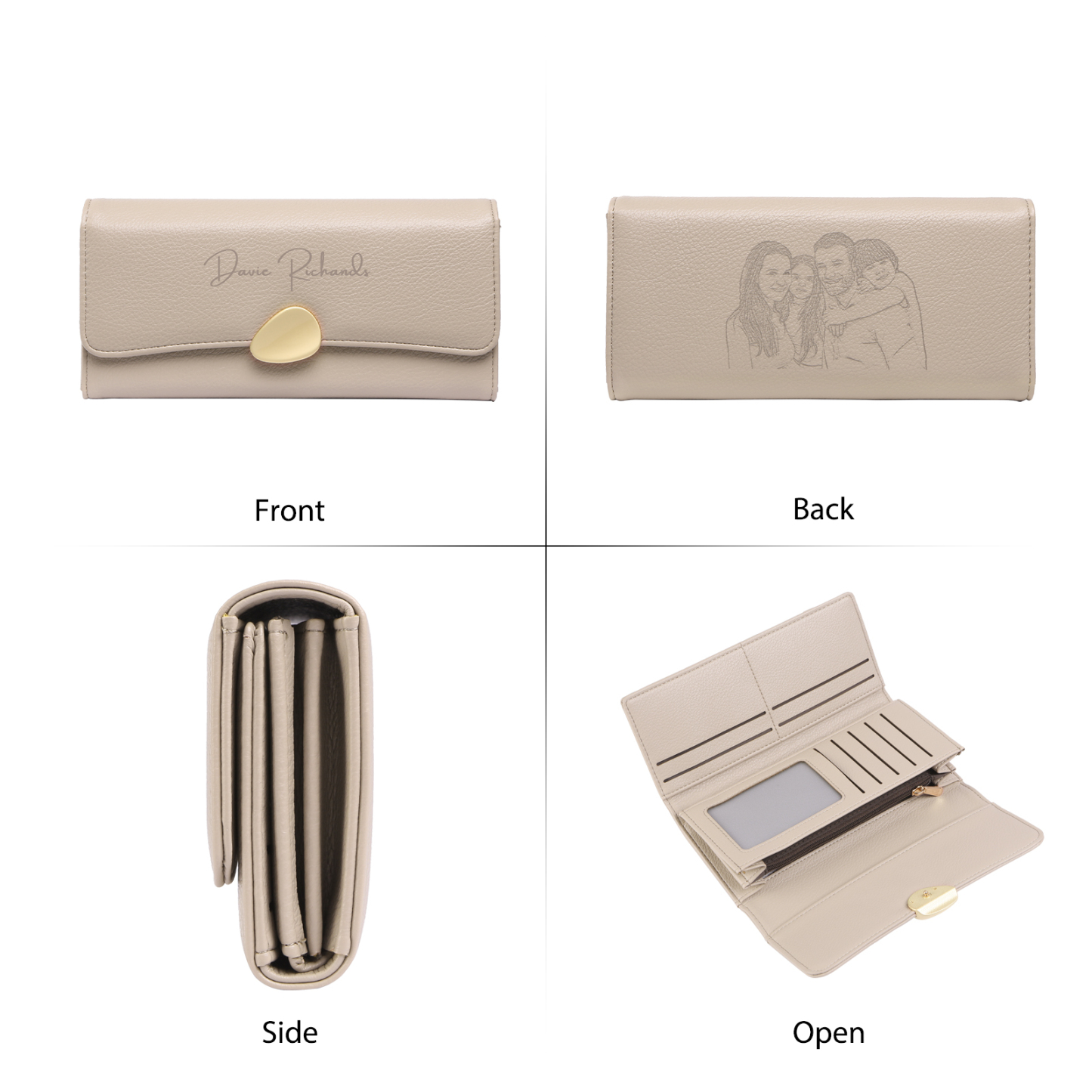 Personalised Leather Wallet Engraved Photo Long Wallet Folding Wallet With Gift Box For  Women 