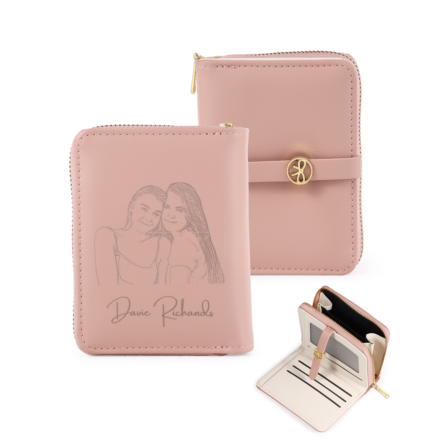 Personalised Leather Wallet Engraved Photo Short Wallet, Custom Text Folding Wallet Gifts For Her | Jessemade