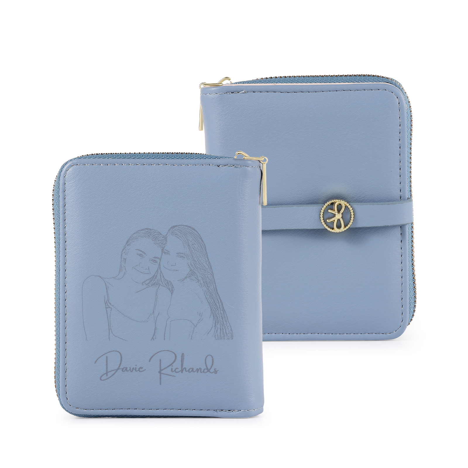 Personalised Leather Wallet Engraved Photo Short Wallet, Custom Text Folding Wallet Gifts For Her | Jessemade