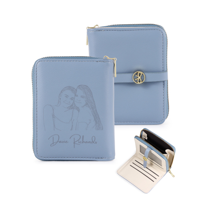 Personalised Leather Wallet Engraved Photo Short Wallet, Custom Text Folding Wallet Gifts For Her | Jessemade