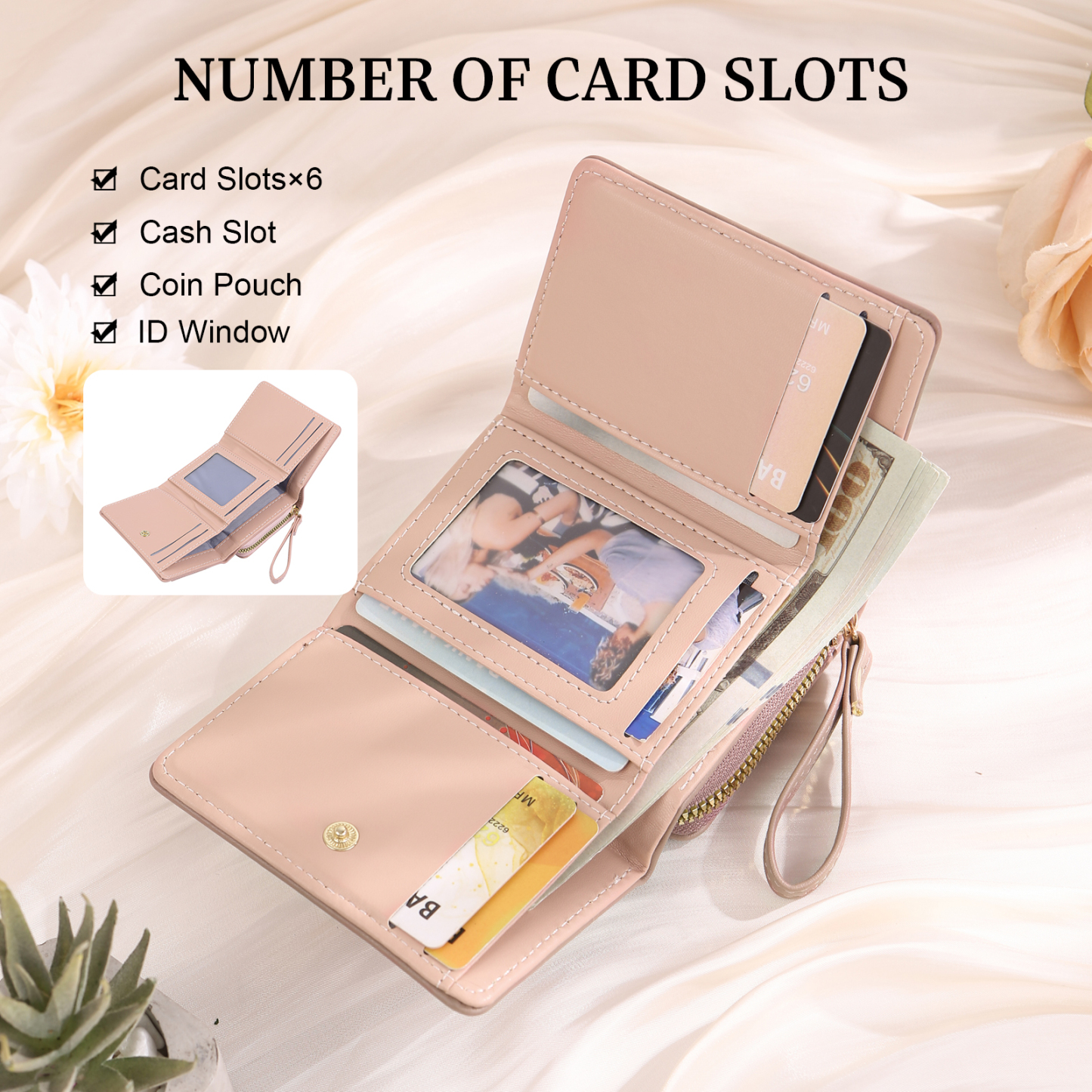 Personalised PU Leather Short Purse, Engrave Photo Folding Wallet Gifts For Her | Jessemade