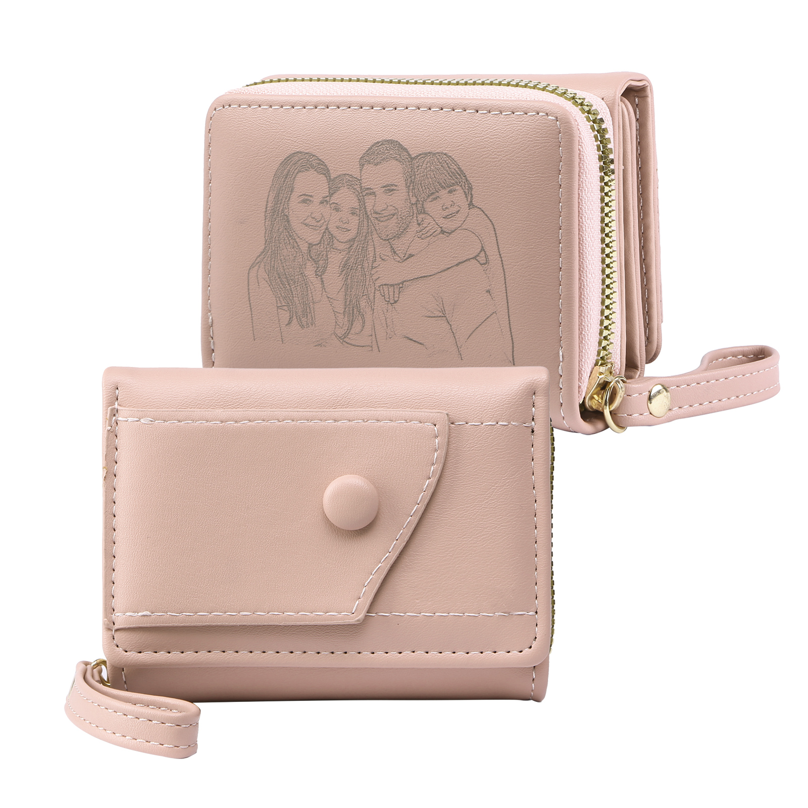 Personalised PU Leather Short Purse, Engrave Photo Folding Wallet Gifts For Her | Jessemade