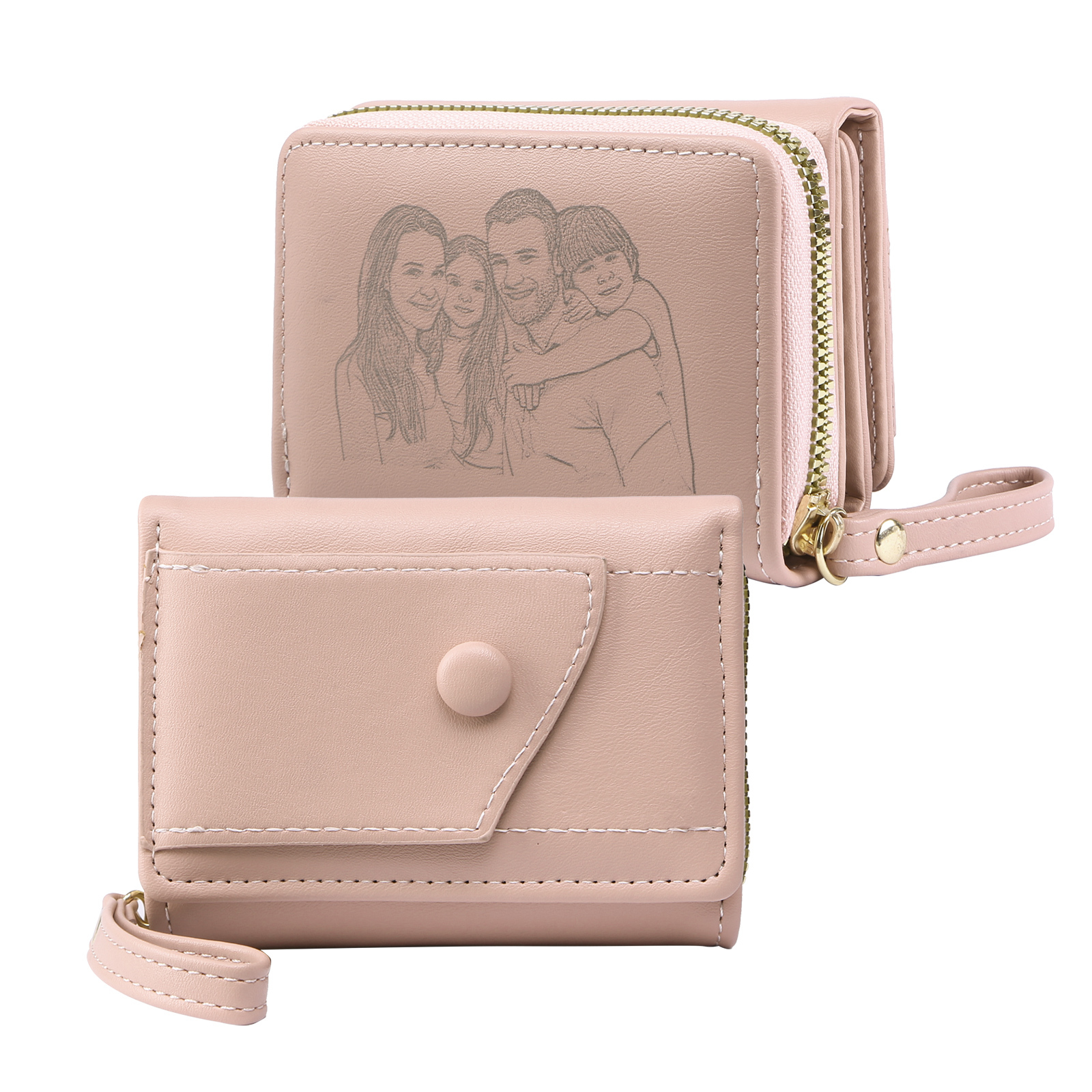 Personalised PU Leather Short Purse, Engrave Photo Folding Wallet Gift