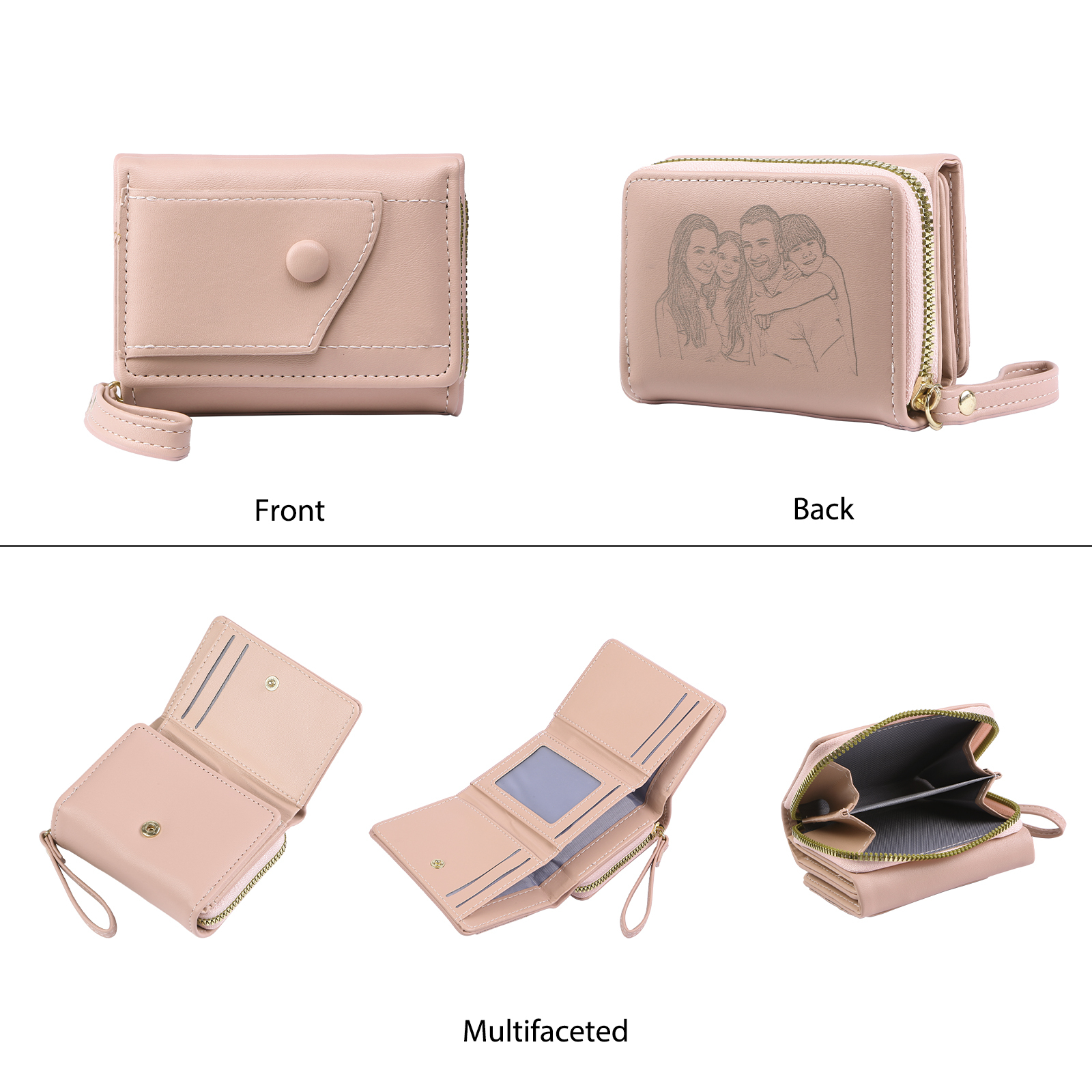 Personalised PU Leather Short Purse, Engrave Photo Folding Wallet Gifts For Her | Jessemade