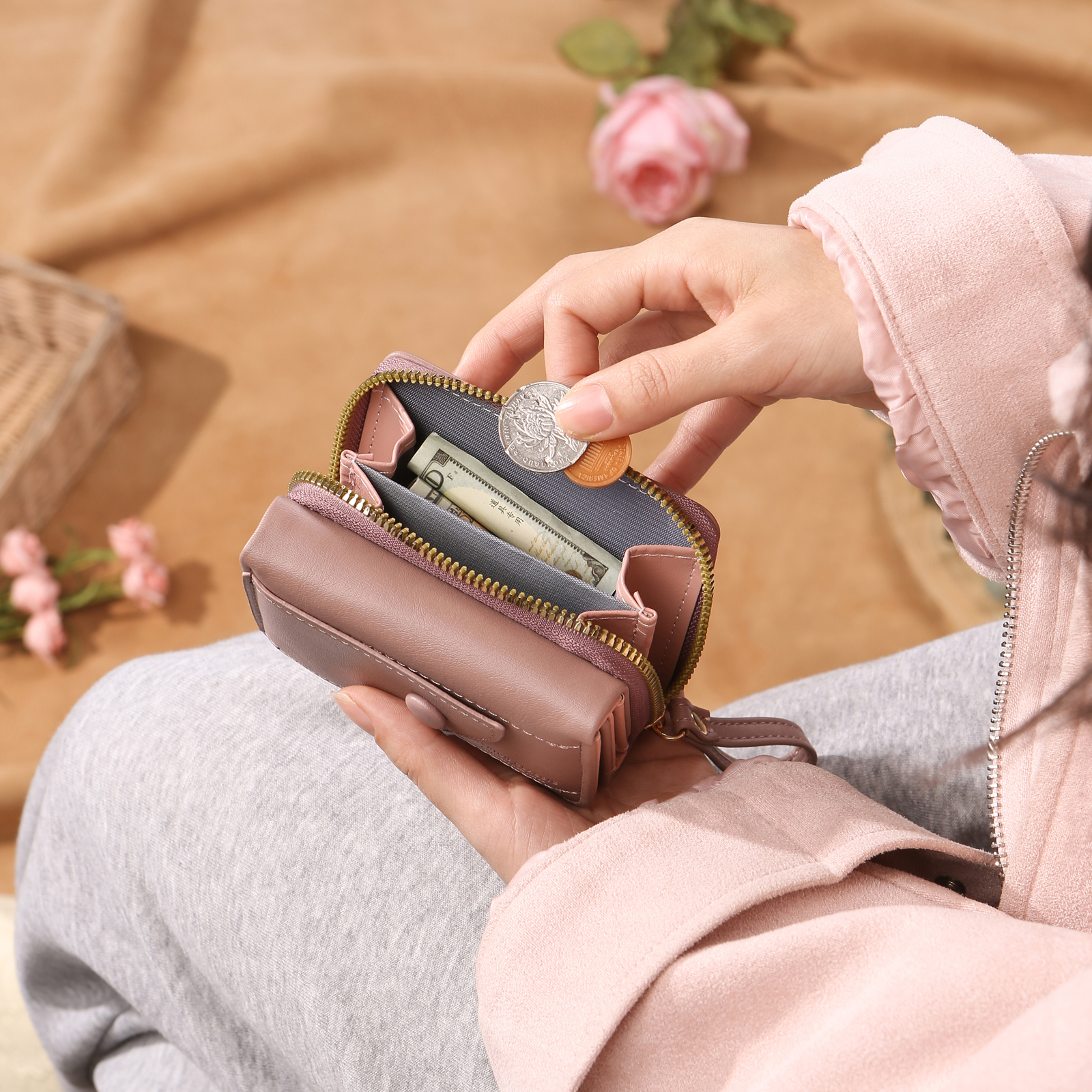 Personalised PU Leather Short Purse, Engrave Photo Folding Wallet Gifts For Her | Jessemade