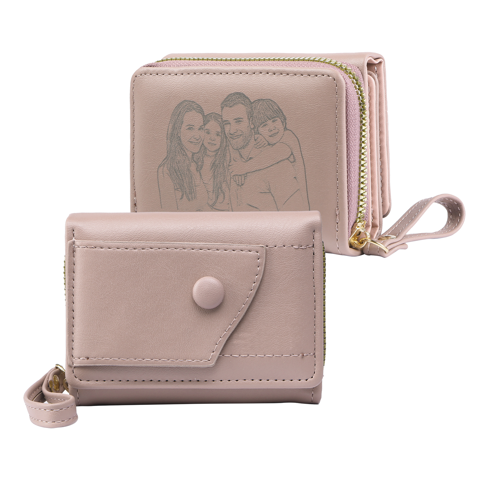 Personalised PU Leather Short Purse, Engrave Photo Folding Wallet Gifts For Her | Jessemade