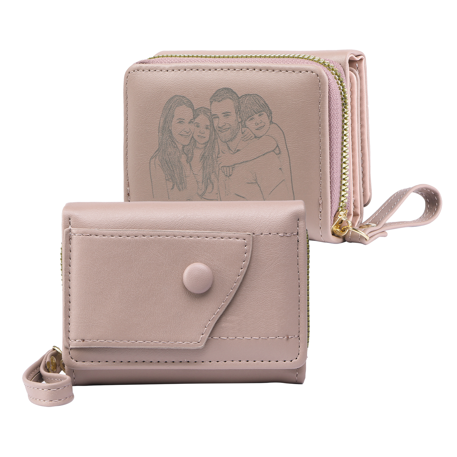 Personalised PU Leather Short Purse, Engrave Photo Folding Wallet Gifts For Her | Jessemade