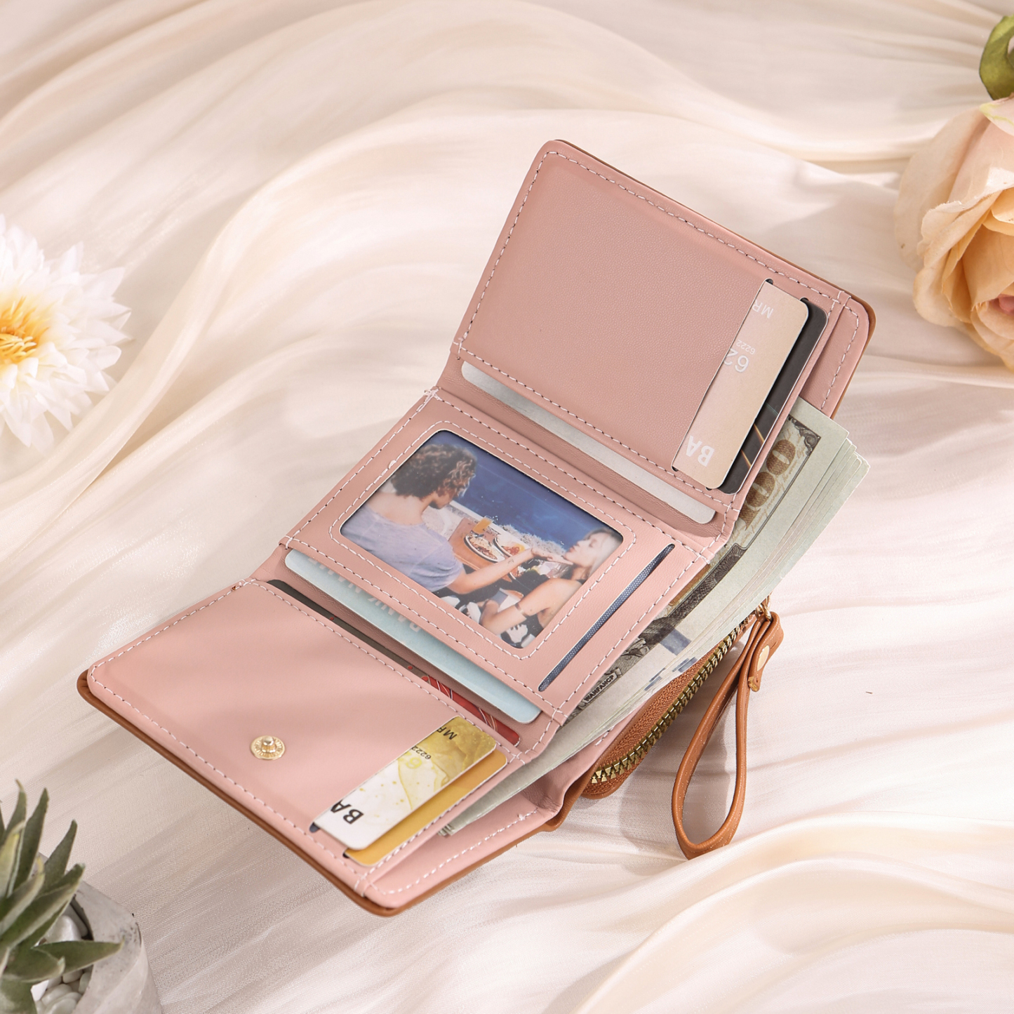 Personalised PU Leather Short Purse, Engrave Photo Folding Wallet Gifts For Her | Jessemade