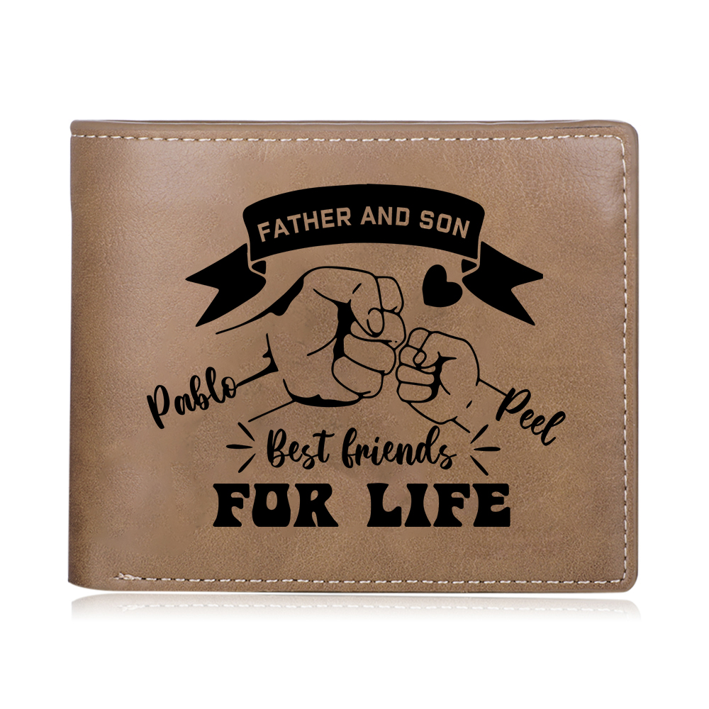 Personalised Photo & 2 Names Leather Wallet, Engraved Best Friends For Life Short Folding Wallet Gift For Dad | Jessemade