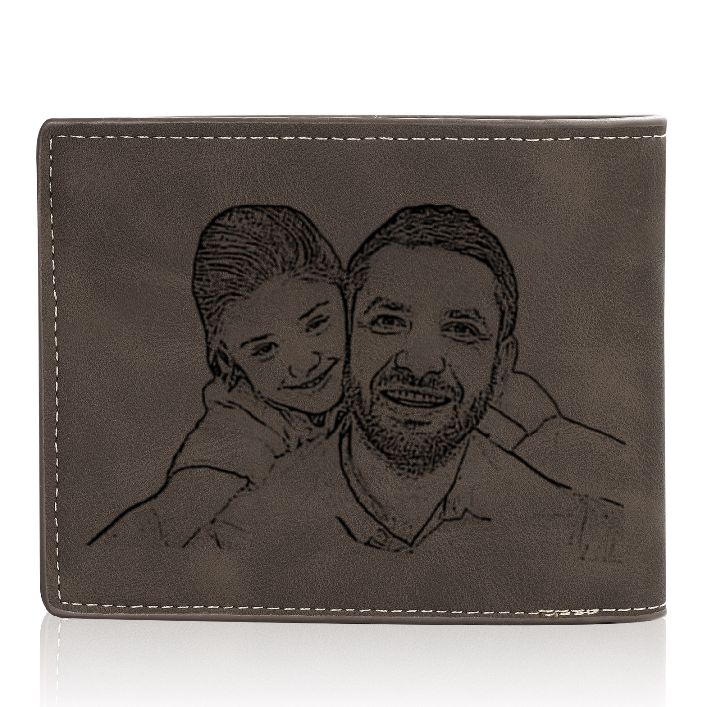 Personalised Leather Wallet, Engraved Photo & 2 Names Short Wallet Custom Folding Wallet Gift For Dad | Jessemade