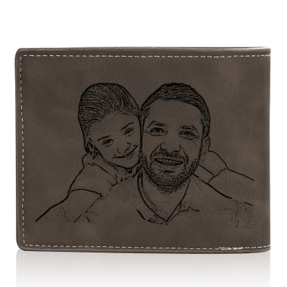 Personalised Leather Wallet, Engraved Photo & 2 Names Short Wallet Custom Folding Wallet Gift For Dad | Jessemade