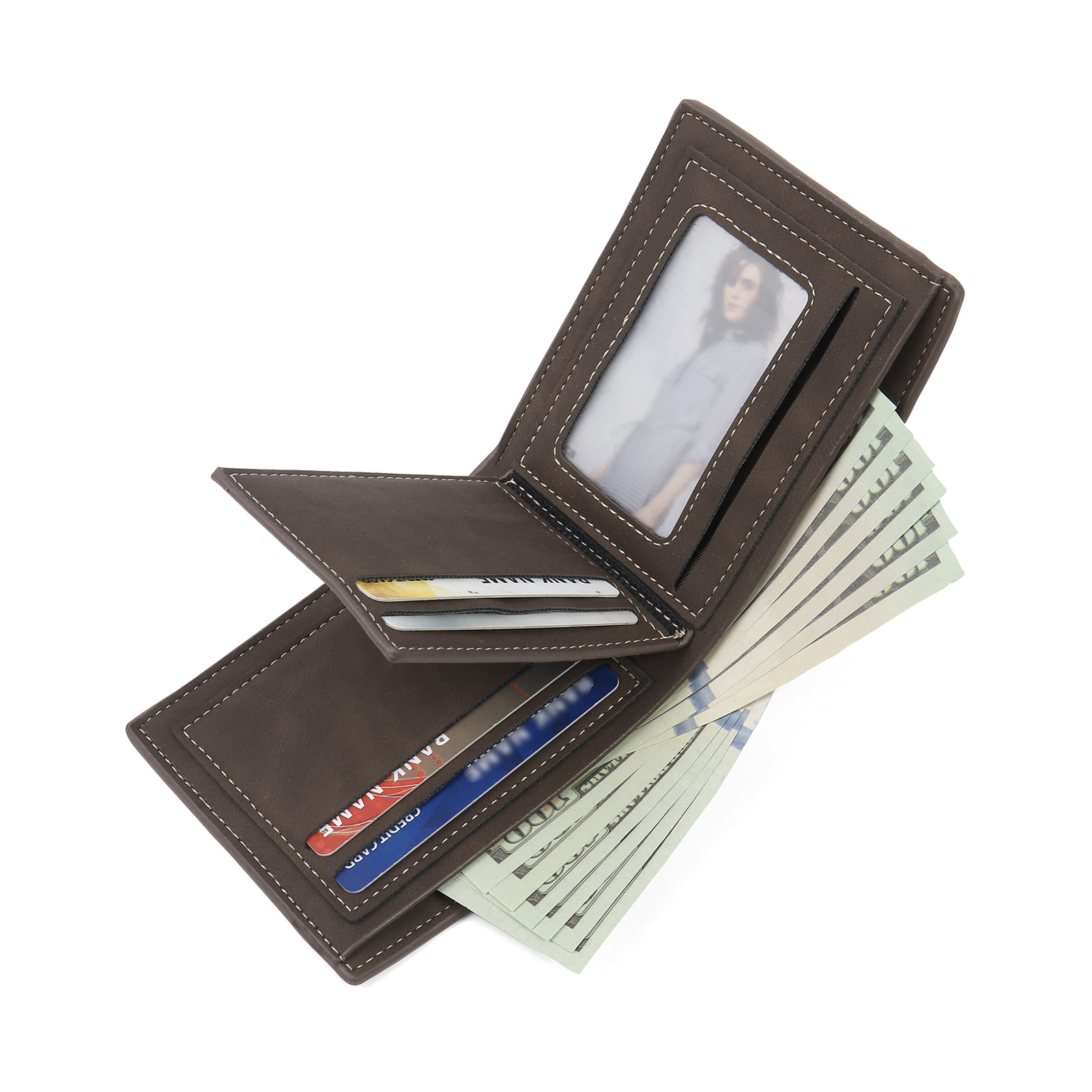 Personalised Leather Wallet, Engraved Photo & 2 Names Short Wallet Custom Folding Wallet Gift For Dad | Jessemade
