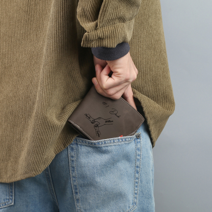 Personalised Leather Wallet, Engraved Photo & 3 Names Short Wallet Custom Folding Wallet Gift For Dad | Jessemade