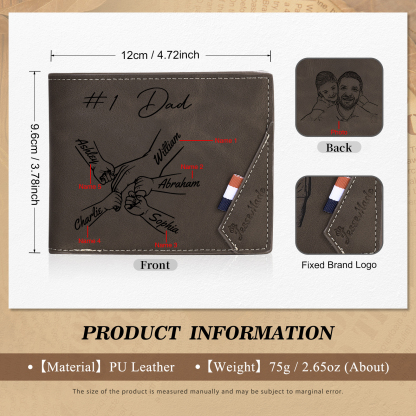 Personalised Leather Wallet, Engraved Photo & 5 Names Short Wallet Custom Folding Wallet Gift For Dad | Jessemade