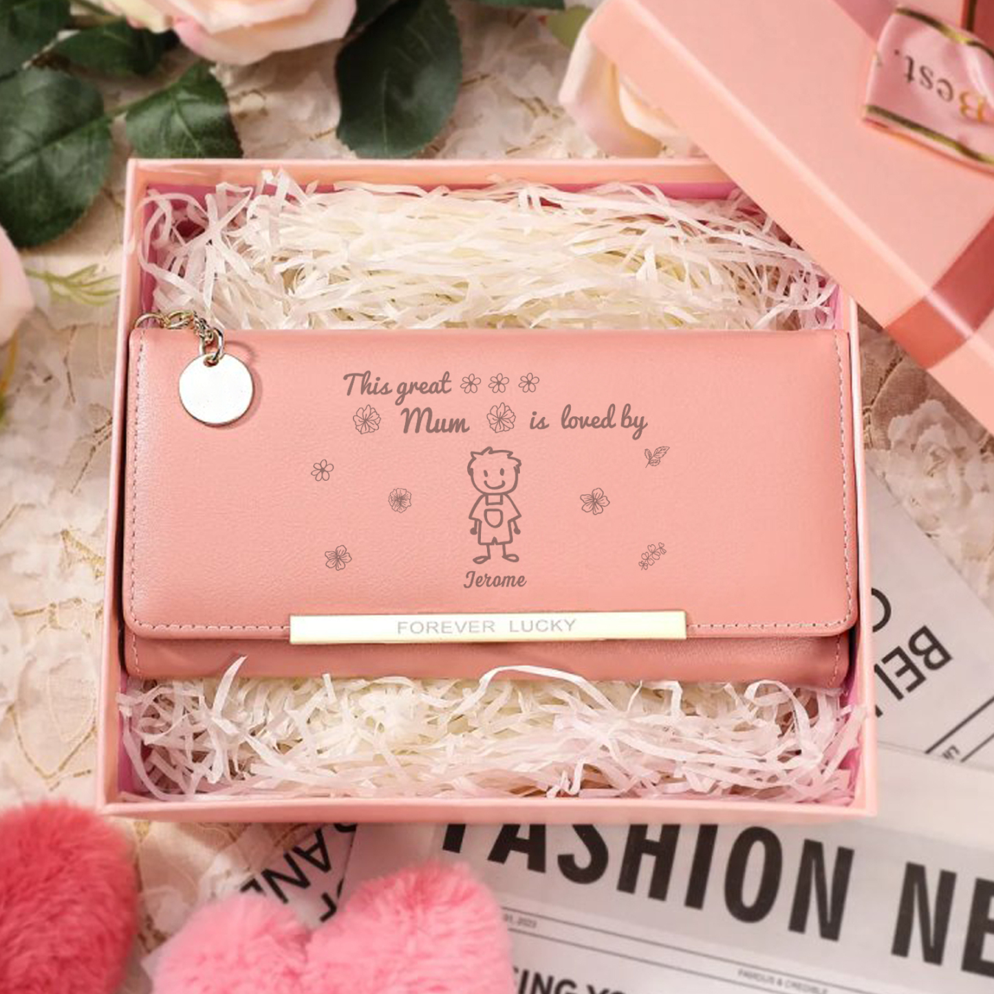 [Copy]Personalised Women's Wallet with Custom Name & Birth Flower –  Unique Mother's Day Gifts for Her | Jessemade