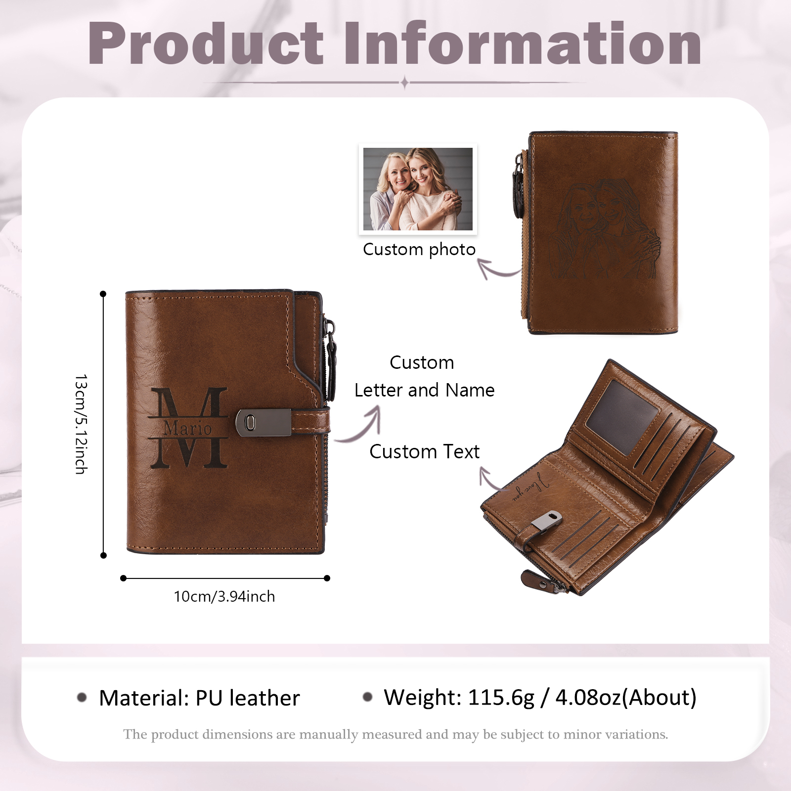 Personalised PU Leather Wallet with Photo & Name Engraving for Women | Jessemade
