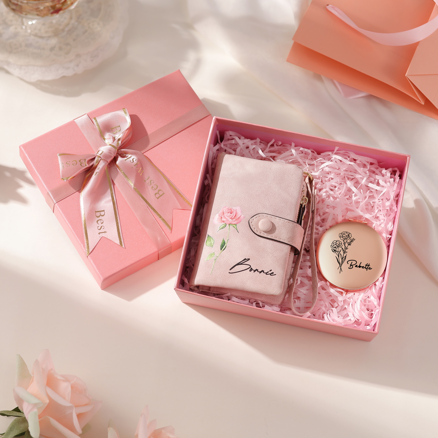 Personalised Women's Wallet Gift Set, Custom Name & Birth Flower Wallet for Her | Jessemade
