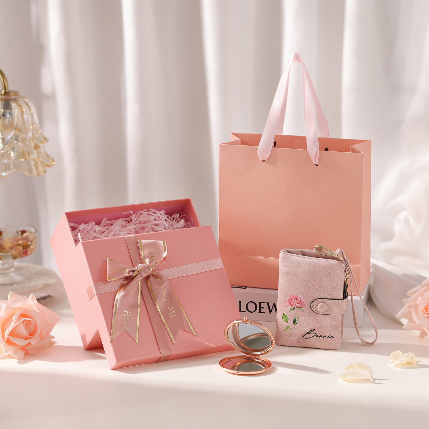 Personalised Women's Wallet Gift Set, Custom Name & Birth Flower Wallet for Her | Jessemade