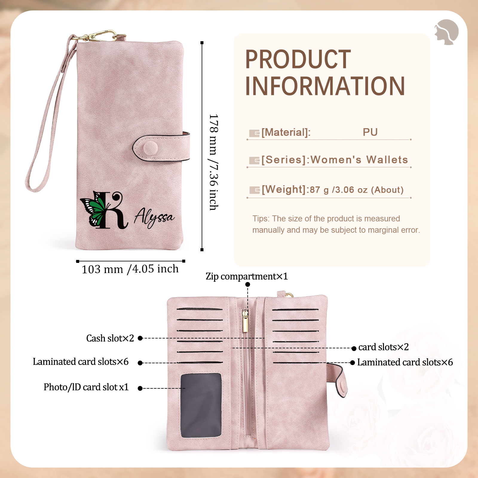 Personalised Name & Initial PU Leather Purse, Custom Long Wallet Gift For Her | Jessemade