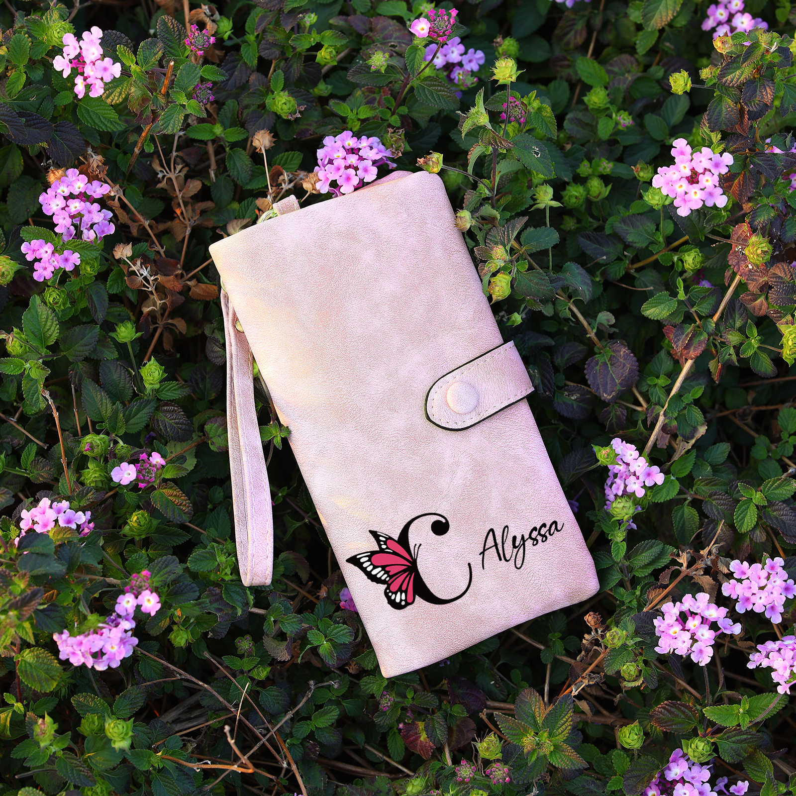 Personalised Name & Initial PU Leather Purse, Custom Long Wallet Gift For Her | Jessemade