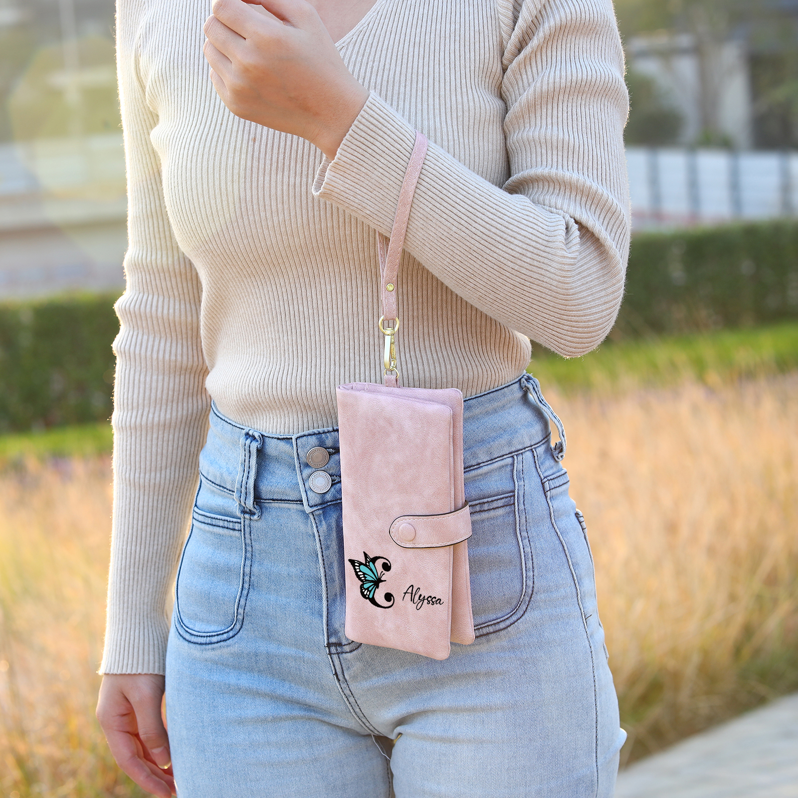 Personalised Name & Initial PU Leather Purse, Custom Long Wallet Gift For Her | Jessemade