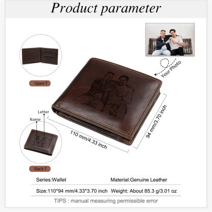 Personalised Leather Wallet for Men – Custom 1 Photo & 1 Name Engraving | Jessemade