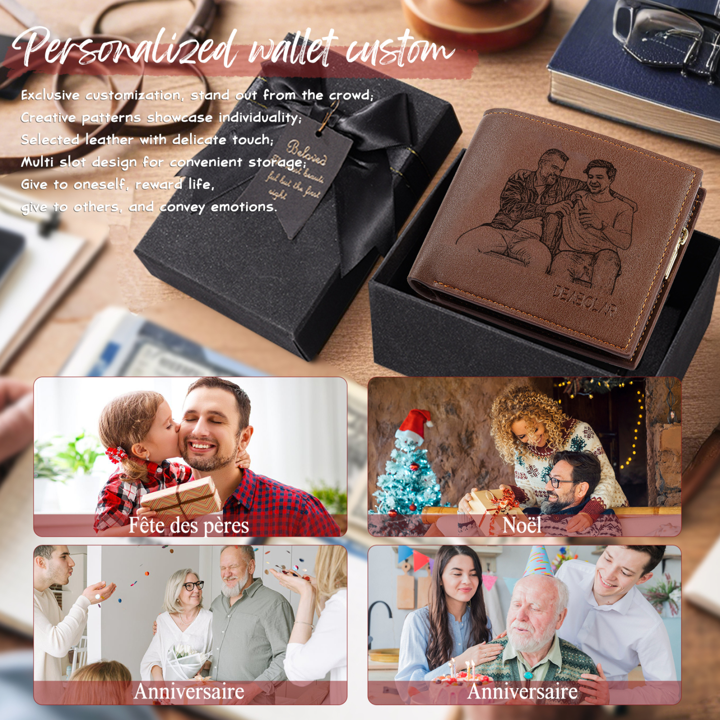 Personalised Leather Wallet for Men – Custom 1 Photo & 1 Name Engraving | Jessemade
