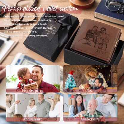 Personalised Leather Wallet for Men – Custom 1 Photo & 1 Name Engraving | Jessemade