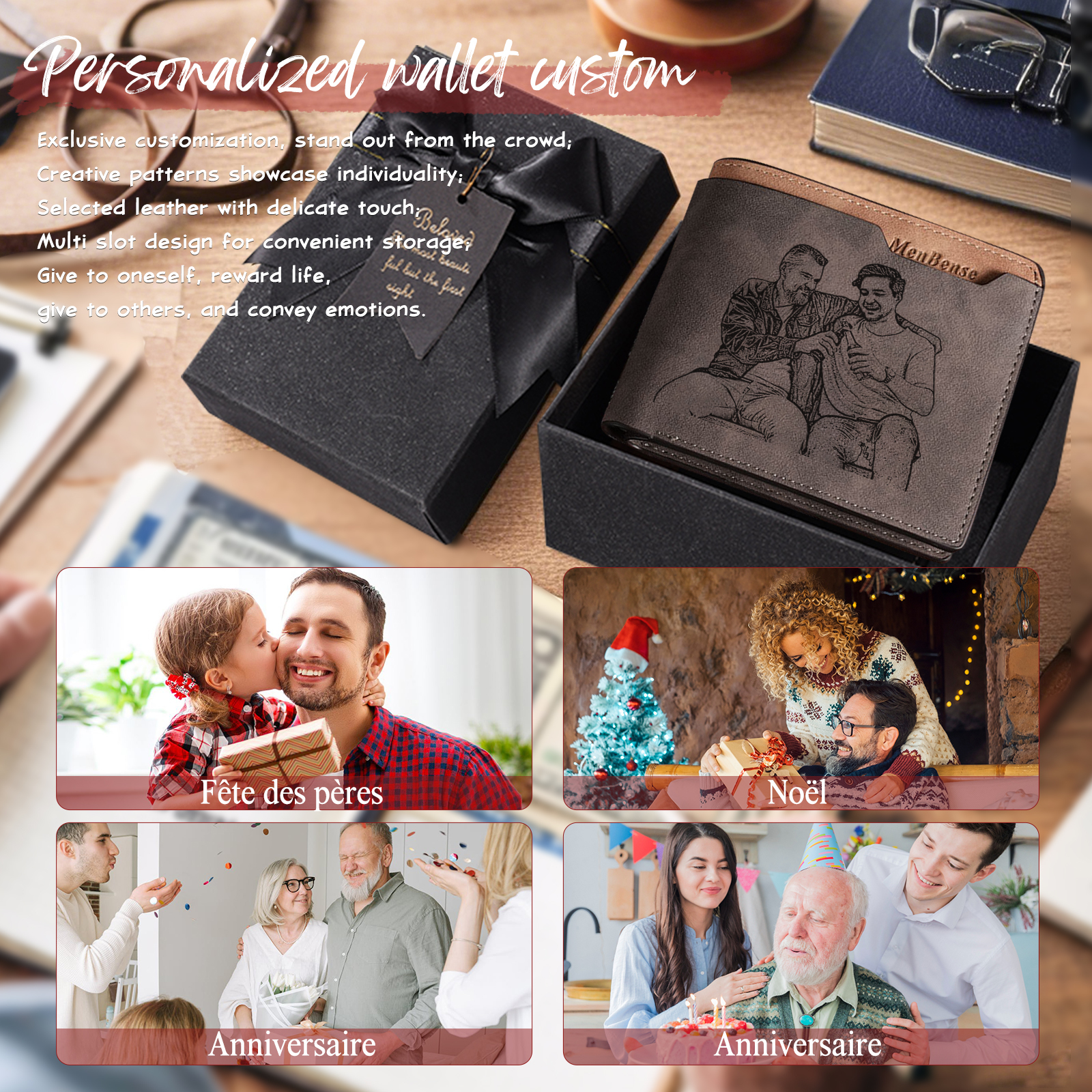 Personalised Leather Wallet for Men – Custom 1 Photo & 1 Name Engraving | Jessemade