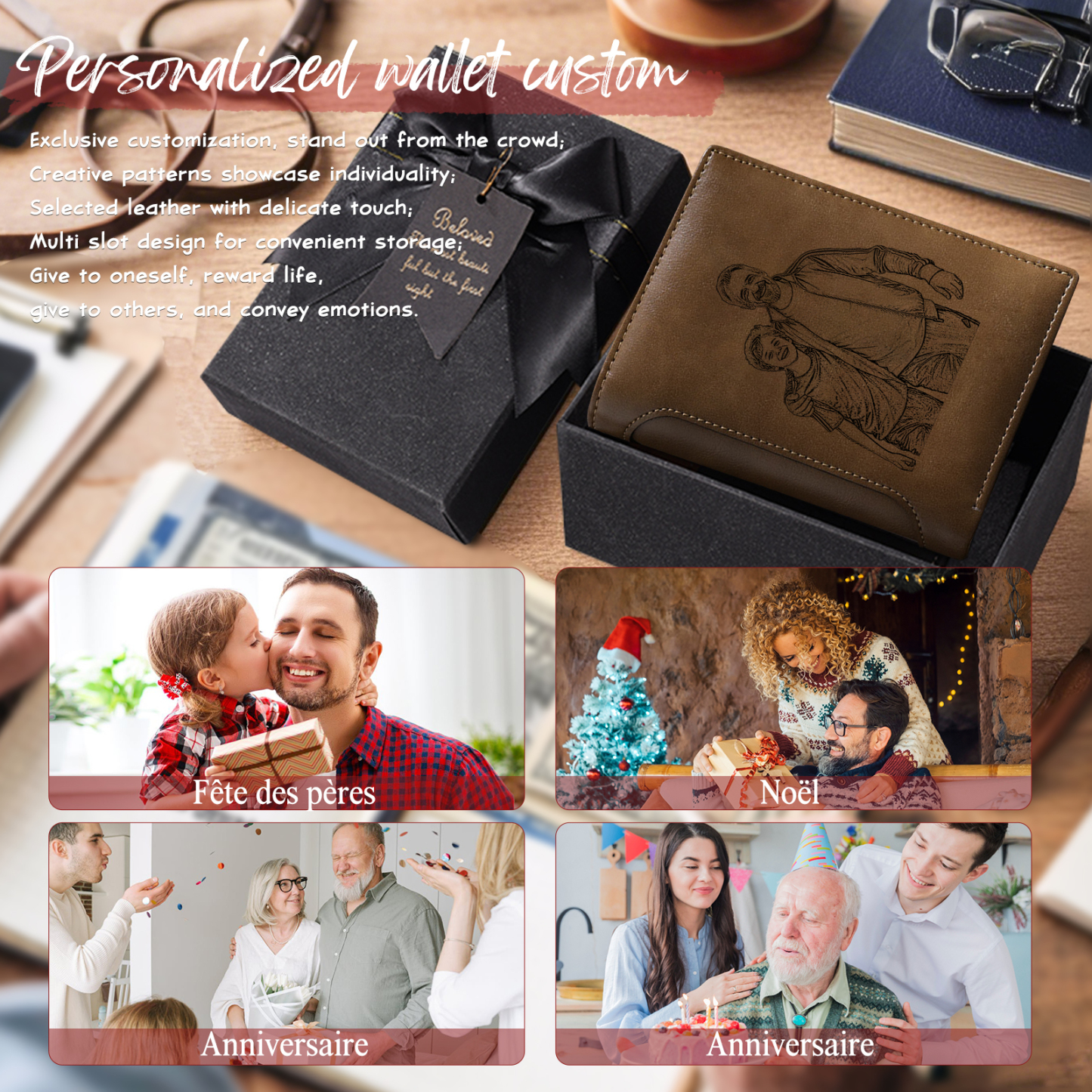 Personalised Leather Wallet for Men – Custom 1 Photo & 1 Name Engraving | Jessemade