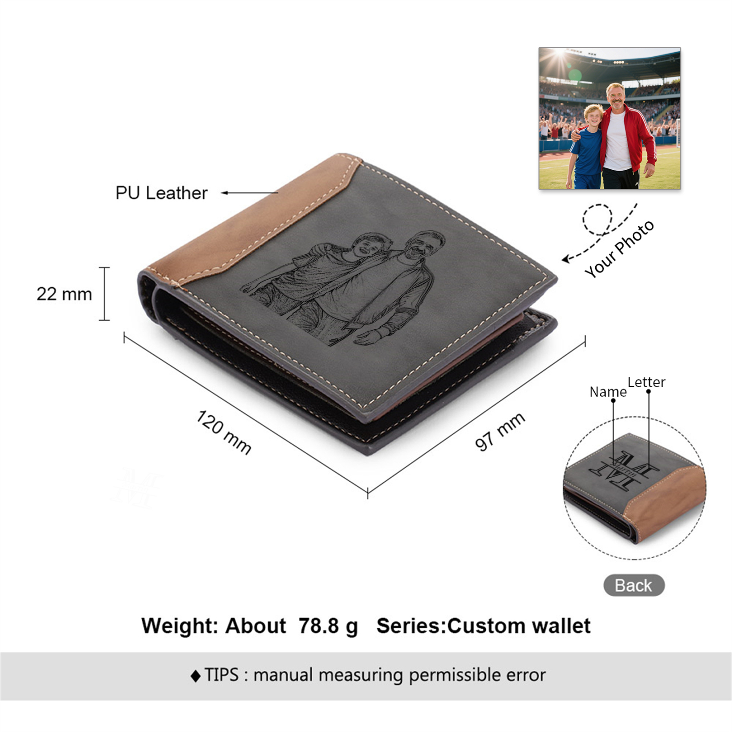 Personalised Leather Wallet for Men – Custom 1 Photo & 1 Name Engraving | Jessemade
