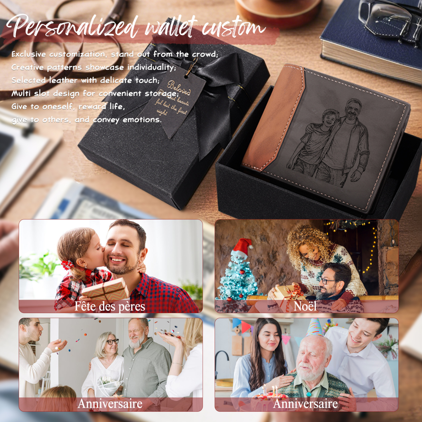 Personalised Leather Wallet for Men – Custom 1 Photo & 1 Name Engraving | Jessemade
