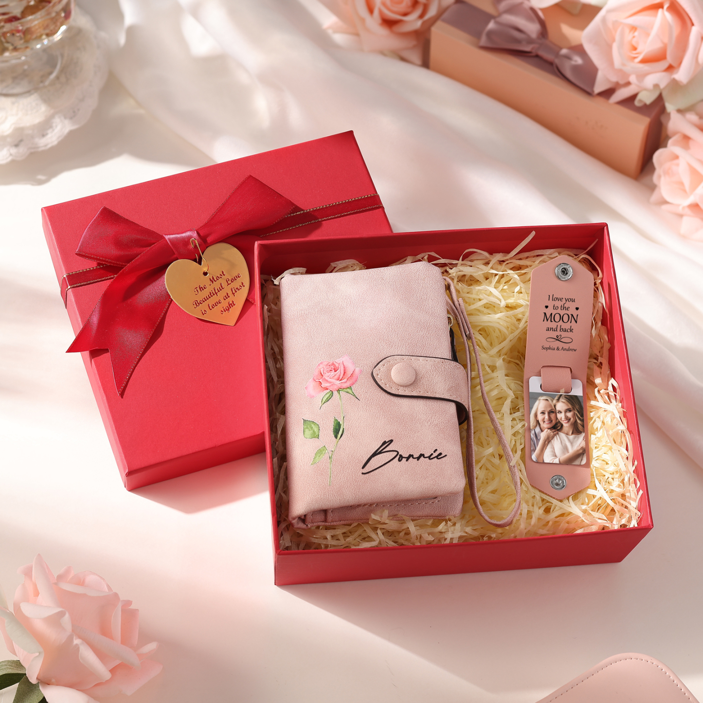 Personalised Women's Wallet Gift Set, Custom Name & Birth Flower Wallet for Her | Jessemade