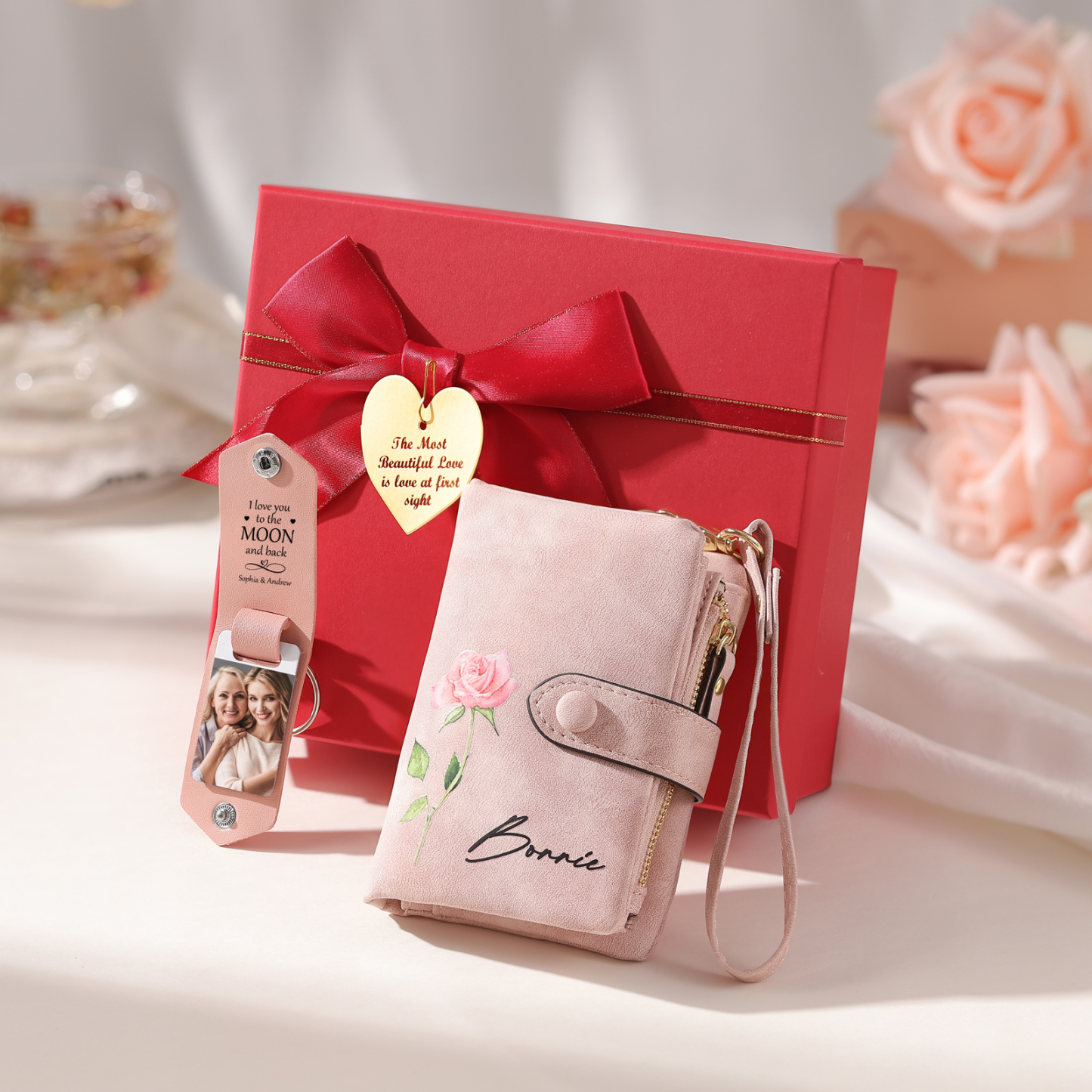 Personalised Women's Wallet Gift Set, Custom Name & Birth Flower Wallet for Her | Jessemade
