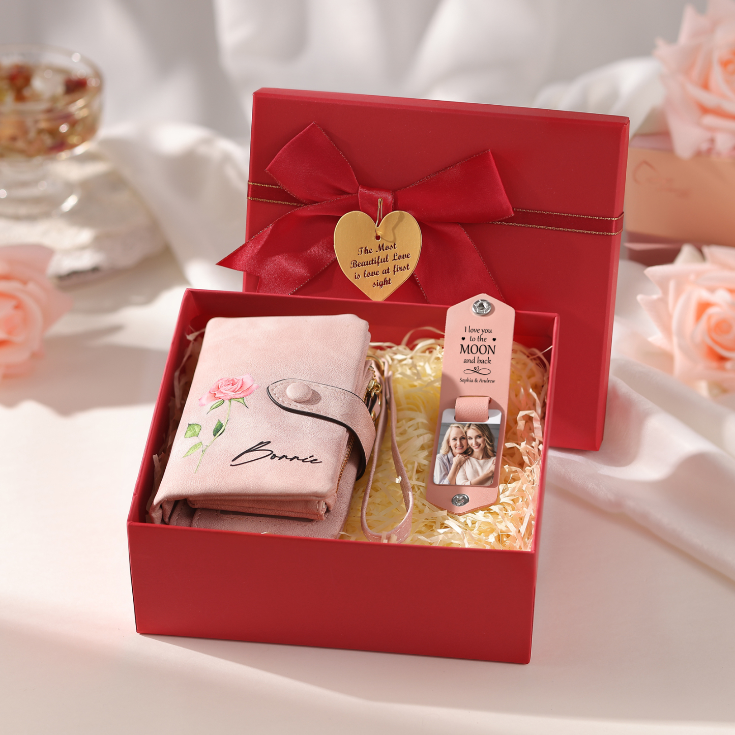 Personalised Women's Wallet Gift Set, Custom Name & Birth Flower Wallet for Her | Jessemade